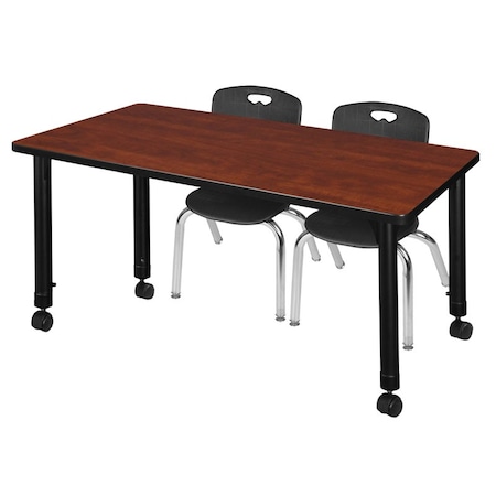 Regency Kee 48 x 24 in. Mobile Adjustable Classroom Table- Cherry & 2 Andy 12 in. Stack Chairs- Black MT4824CHAPCBK45BK